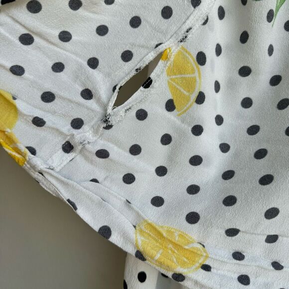 Lovers + Friends Mikayla Lemon Polka Dot Balloon Sleeve Wrap Blouse Size Small - Picture 6 of 9
